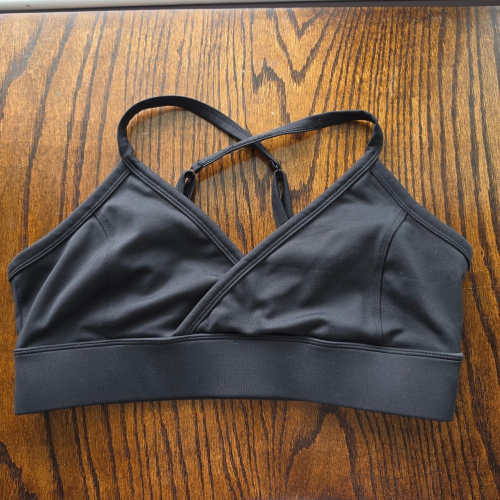 90 Degree by Reflex Black Crossover Surplice Sports Bra Adjustable Straps L